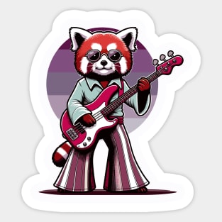 Groovy 70s Bass-Playing Red panda - Colorful Cartoon Vector Art Sticker